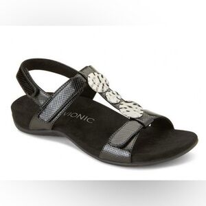 Vionic Women’s Farra Black Grey Faux Lizard Strappy Sandals Size 6.5